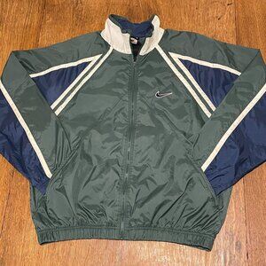 Nike Vintage 90s Windbreaker Jacket - Large, Green & Navy Blue